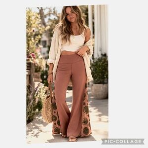 KATMANDU IMPORTS MANDELA PRINT BOHO WIDE LEG PANTS EARTH TONE FESTIVAL STYLE